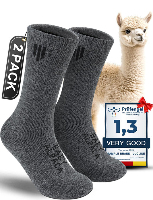 2-Pack Alpaca Wool Crew Socks, Thick Thermal Winter Socks Hunting Hiking Moisture Wicking Cushioned